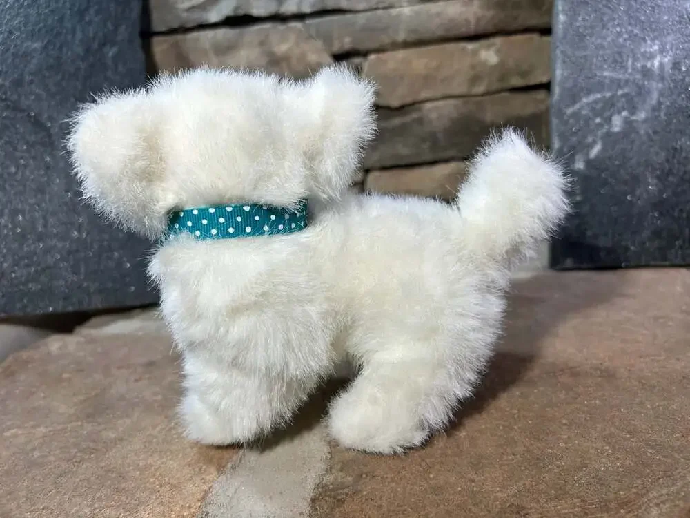 GUND vintage White Kitten Plush Teal polka dot bow Blue Eyes